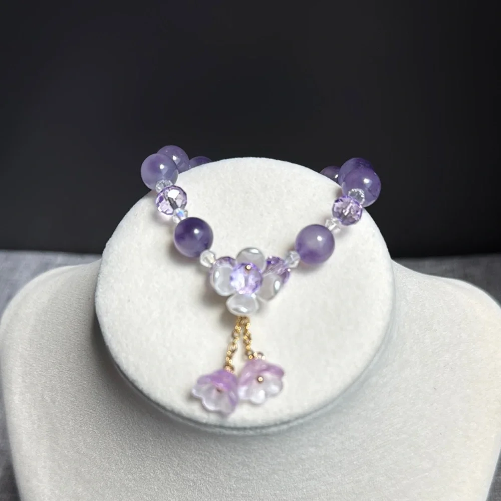 Charming Purple Bead Bracelet with Delicate Flower Charm